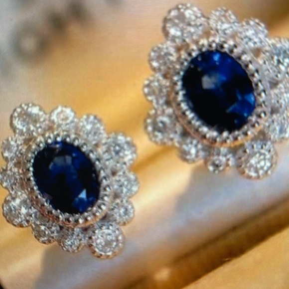 Jewelry - Elegant Sparkly Silver and Blue Stud Earrings with Cubic zirconia’s New on Card